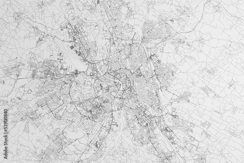 Map of the streets of Toulouse (France) on white background. 3d render, illustration