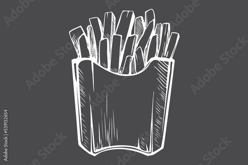 French fries hand drawn sketch. Fast food, junk food icon.