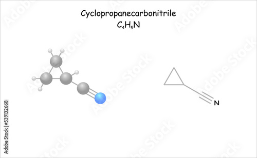 Stylized molecule model/structural formula of cyclopropanecarbonitrile.