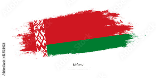 Happy Independence Day of Belarus. National flag on artistic stain brush stroke background.