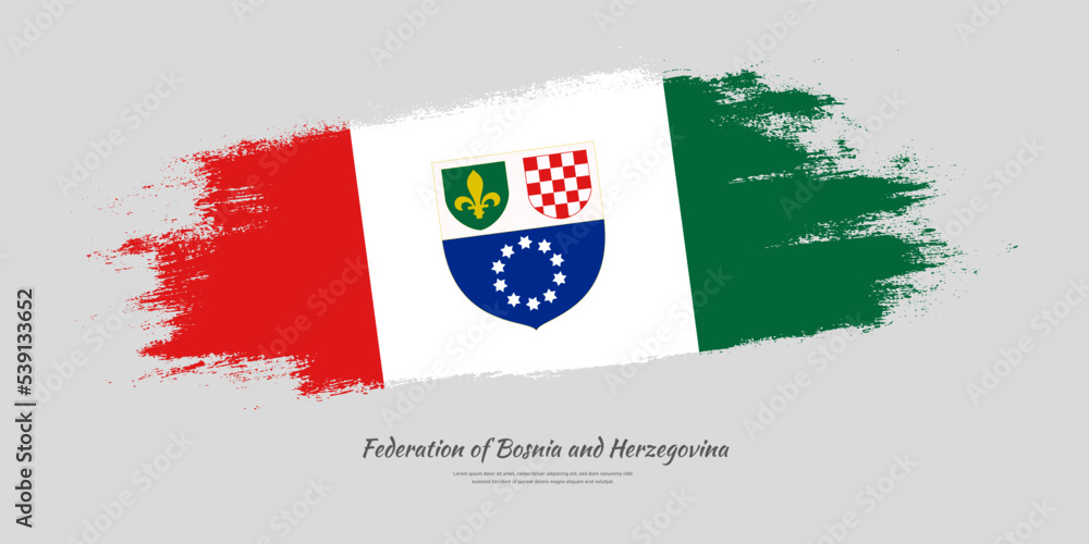 Happy Independence Day of Federation of Bosnia and Herzegovina. National flag on artistic stain brush stroke background. Happy Independence Day of Federation of Bosnia and Herzegovina. National flag on artistic stain brush stroke background.