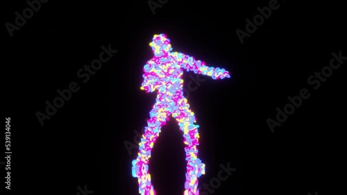 The Figure Made of Donuts Dancing on Bright Background. Hip Hop Dancer Made of Particle Making Some Dance Movements. Animator for Children Birthday or Party Celebration. 3D Rendering photo