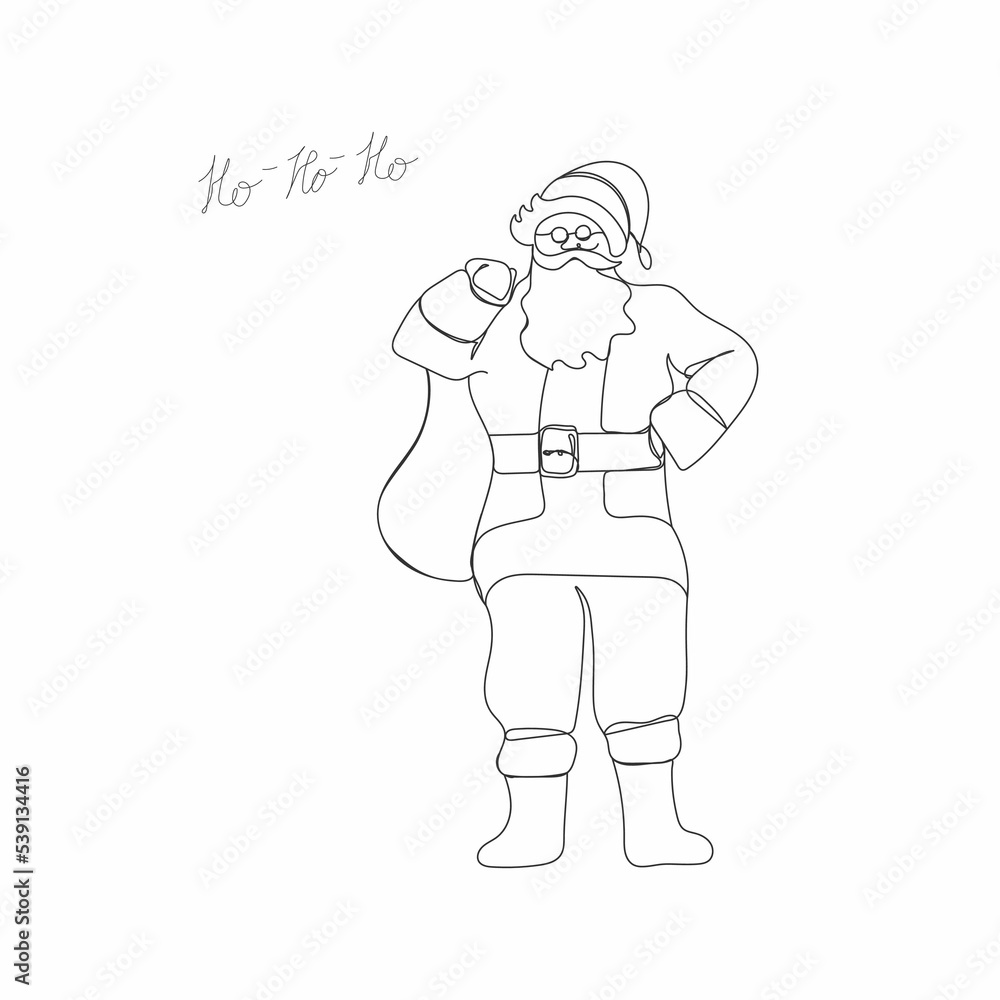 Santa Claus. Santa Claus in continuous line art drawing style. One line vector drawing. Drawing one line. Vector illustration isolated on white background. Santa Claus in one line style. Santa Claus. Santa Claus in continuous line art drawing style. One line vector drawing. Drawing one line. Vector illustration isolated on white background. Santa Claus in one line style.