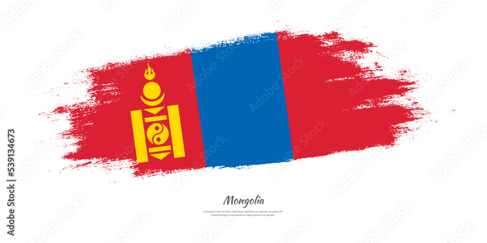 Happy Independence Day of Mongolia. National flag on artistic stain brush stroke background. Happy Independence Day of Mongolia. National flag on artistic stain brush stroke background.
