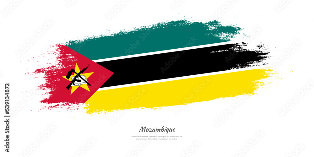 Obraz premium Happy Independence Day of Mozambique. National flag on artistic stain brush stroke background.
