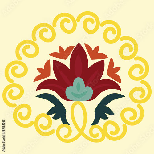 Flower shape suzani pattern - embroidery traditional carpet element, using in home decor and fashion industry, Uzbekistan souvenirs