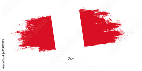 Happy Independence Day of Peru. National flag on artistic stain brush stroke background.