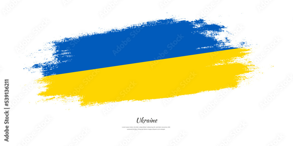 Obraz premium Happy Independence Day of Ukraine. National flag on artistic stain brush stroke background.