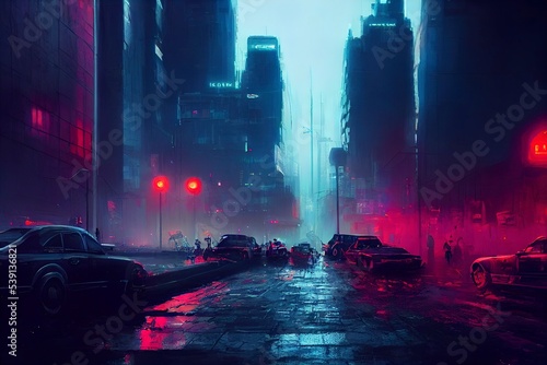 Cyberpunk neon city night. Futuristic city scene in a style of pixel art. Backdrop. Wallpaper. Retro future 3D illustration. Urban scene. photo