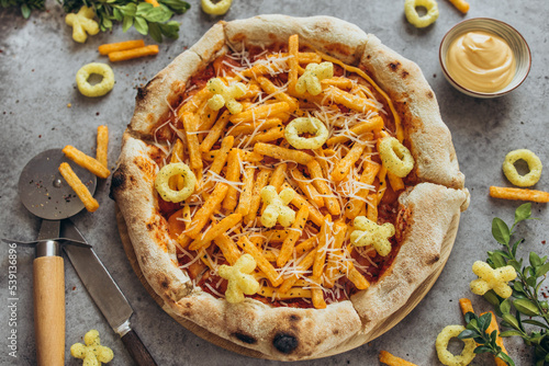 Pizza with cheetos chips