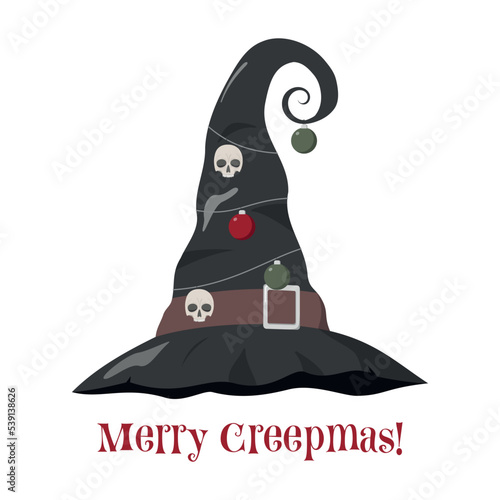 Creepy Christmas greeting or invitation card template. Isolated on white background. Merry Creepmas design.