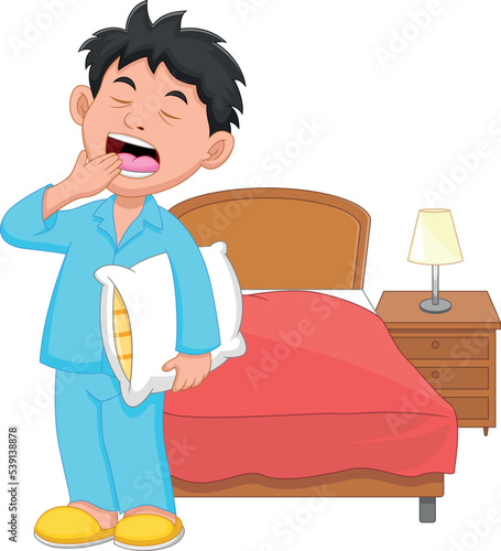 cartoon boy wake up on white background
