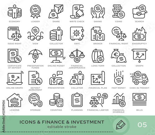 Set of conceptual icons. Vector icons in flat linear style for web sites, applications and other graphic resources. Set from the series - Finance and Investment. Editable stroke icon.