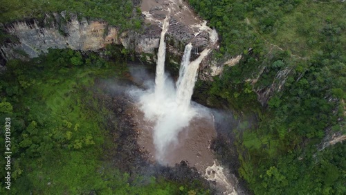 aerial view of a double waterfall in Goias - Brazil photo