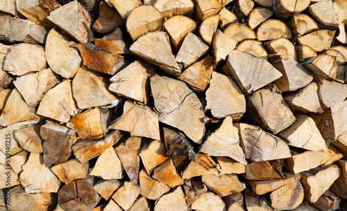 Background of chopped firewood closeup