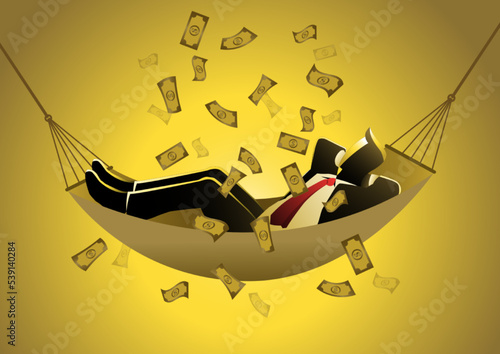 Businessman lying in a hammock swing
