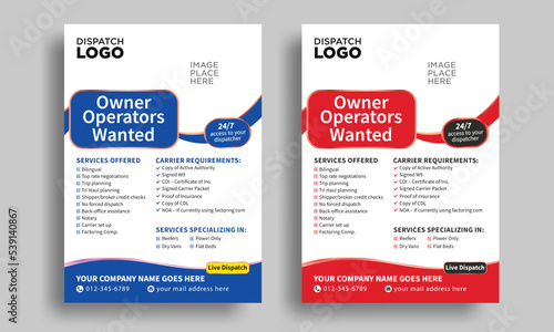 trucking and dispatching logistics flyer, freight broker flyer, owner operators independent freight flyer, truck dispatcher logistics flyer template, transport service flyer design template
