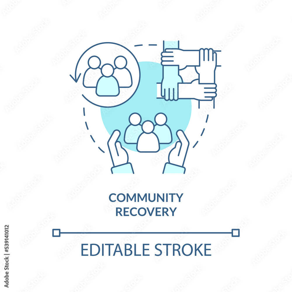 Community recovery turquoise concept icon. Radiation. Public health preparedness abstract idea thin line illustration. Isolated outline drawing. Editable stroke. Arial, Myriad Pro-Bold fonts used Community recovery turquoise concept icon. Radiation. Public health preparedness abstract idea thin line illustration. Isolated outline drawing. Editable stroke. Arial, Myriad Pro-Bold fonts used