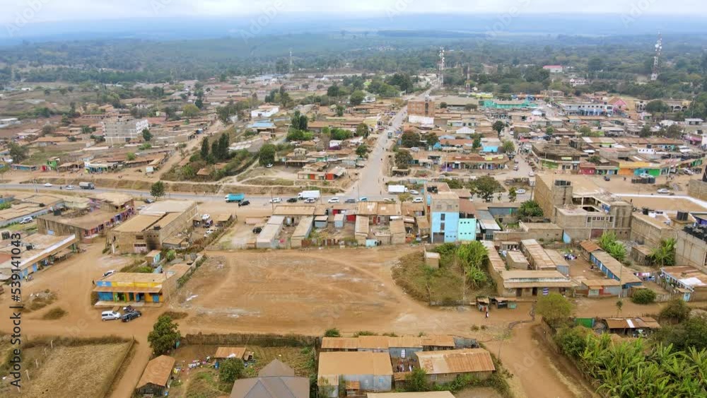 Cityscape-drone view drone flying in the small village of Loitokitok small town in Kenya Africa. Drought in Kenya in rural Africa- Climate change- Poverty Cityscape-drone view drone flying in the small village of Loitokitok small town in Kenya Africa. Drought in Kenya in rural Africa- Climate change- Poverty