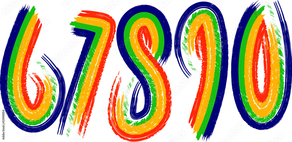 Obraz premium Numbers written with a brush. Hand drawn letters. Watercolor vector. Grunge design elements, Grungy painted objects.