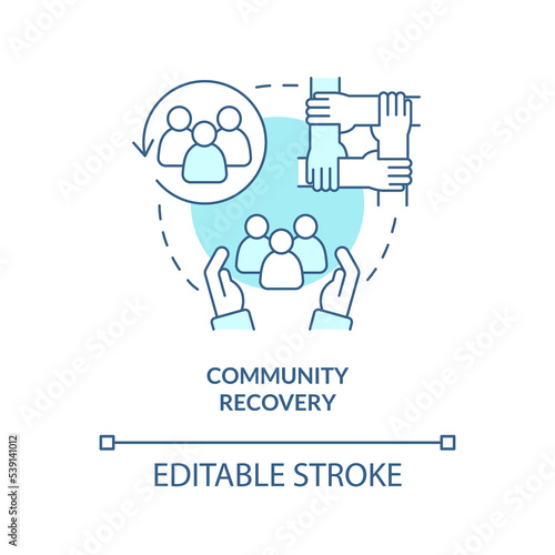 Community recovery turquoise concept icon. Radiation. Public health preparedness abstract idea thin line illustration. Isolated outline drawing. Editable stroke. Arial, Myriad Pro-Bold fonts used