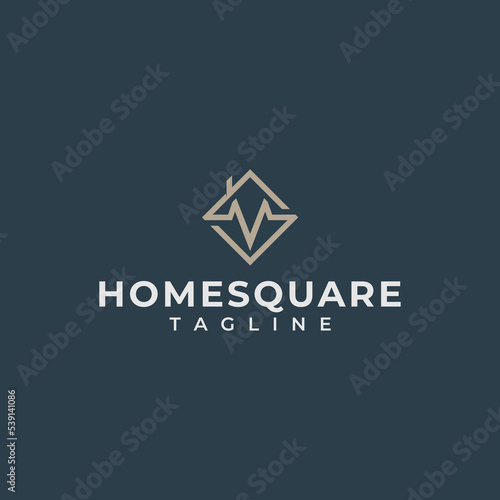 Monogram logo design a combination of the letters SM and a house with a square shape.
