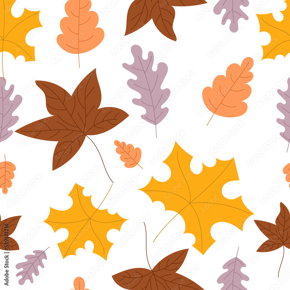 Autumn seamless pattern with leaves and plants. Raster version