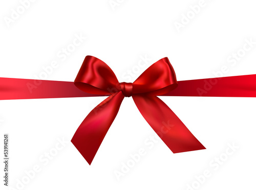 Vector bright red shiny ribbon with decorative bow on transparent background - invitation, gift wrapping or card design