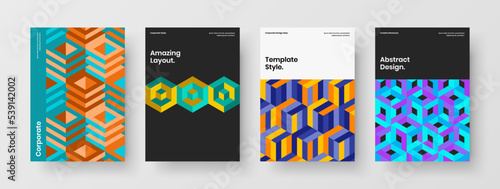 Original geometric hexagons leaflet concept composition. Modern corporate cover A4 design vector layout collection.