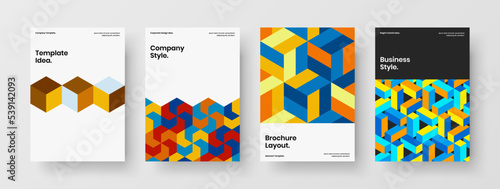 Abstract book cover A4 vector design illustration collection. Simple mosaic tiles company brochure concept composition.