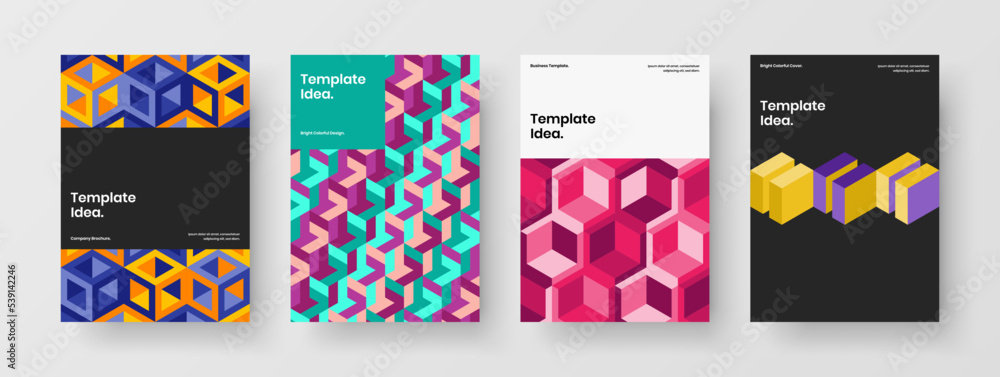 Unique geometric pattern cover concept collection. Original placard A4 design vector layout set.
