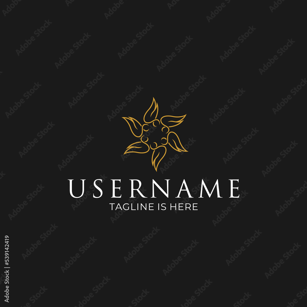 Gold colored mandala logo design on black background. Gold colored mandala logo design on black background.