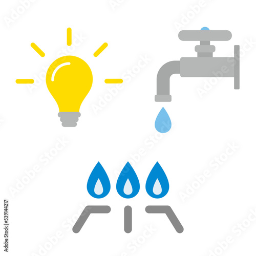 水道,電気,ガス　ライフラインのアイコン