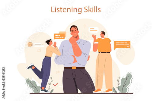 Soft skills concept. Business people or employee with listening skill