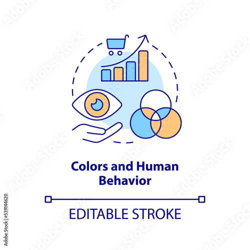 Colors and human behavior concept icon. Neuromarketing. Impact buyer decision abstract idea thin line illustration. Isolated outline drawing. Editable stroke. Arial, Myriad Pro-Bold fonts used