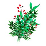 Christmas greenery bouquet. Watercolor floral arrangement of leaves and red berries