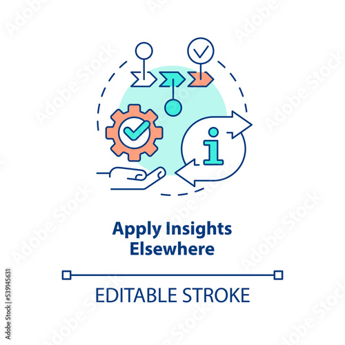 Apply insights elsewhere concept icon. Customer journey mapping. Marketing analytic abstract idea thin line illustration. Isolated outline drawing. Editable stroke. Arial, Myriad Pro-Bold fonts used