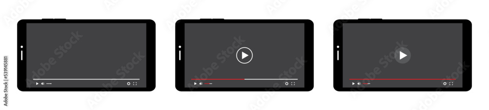 Video player on Smartphone screen template icon. Multimedia player template icon, vector illustration Video player on Smartphone screen template icon. Multimedia player template icon, vector illustration