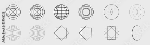 Retro futuristic elements for design. Collection of abstract graphic geometric symbols. Simple shapes forms.