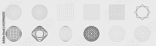 Retrofuturistic y2k geometry design elements collection. Trendy geometric design elements. Abstract bauhaus forms.