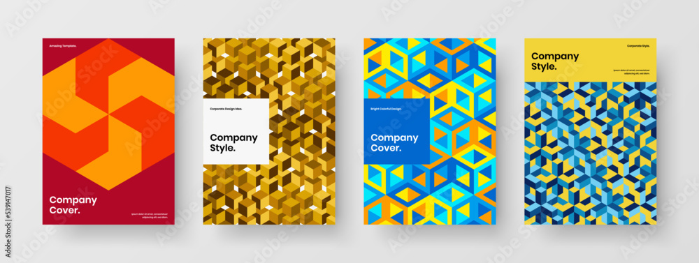Amazing company identity design vector layout bundle. Modern mosaic hexagons corporate cover template set. Amazing company identity design vector layout bundle. Modern mosaic hexagons corporate cover template set.