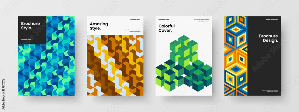 Fresh presentation vector design layout collection. Bright geometric pattern corporate brochure illustration bundle. Fresh presentation vector design layout collection. Bright geometric pattern corporate brochure illustration bundle.