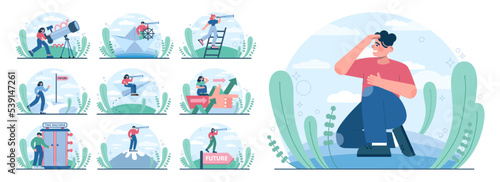 Future concept set. Character searching for future opportunities