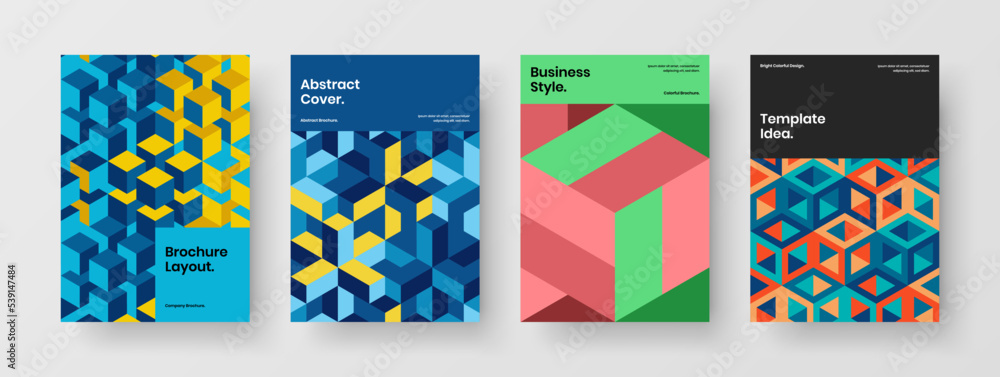 Abstract geometric hexagons placard illustration bundle. Fresh magazine cover A4 vector design concept collection.