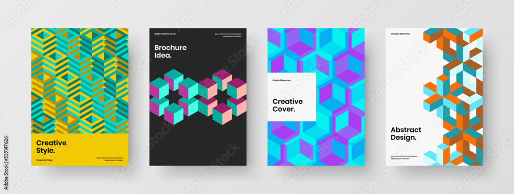 Amazing handbill design vector concept set. Abstract mosaic pattern brochure template collection.
