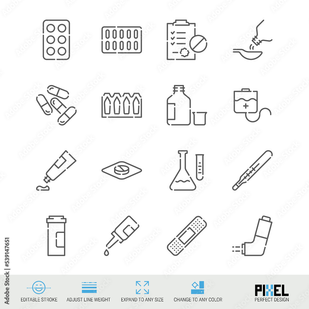 Medicine, treatment related vector line icon set isolated on white. Pixel perfect design. Editable stroke. Adjust line weight. Expand to any size. Change to any color. Medicine, treatment related vector line icon set isolated on white. Pixel perfect design. Editable stroke. Adjust line weight. Expand to any size. Change to any color.