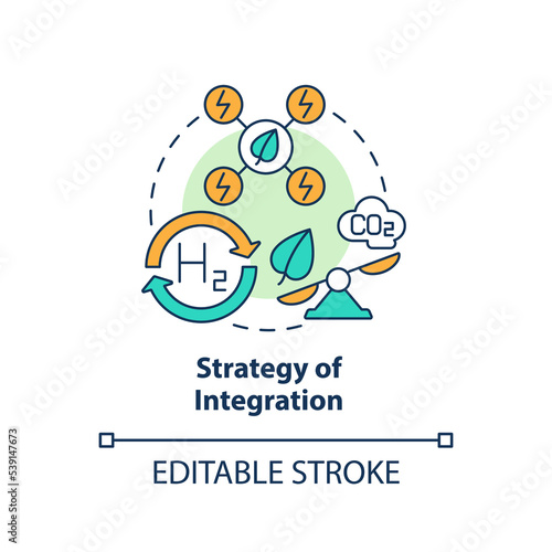 Integration strategy concept icon. Alternative fuel processing. Decarbonization plan abstract idea thin line illustration. Isolated outline drawing. Editable stroke. Arial, Myriad Pro-Bold fonts used