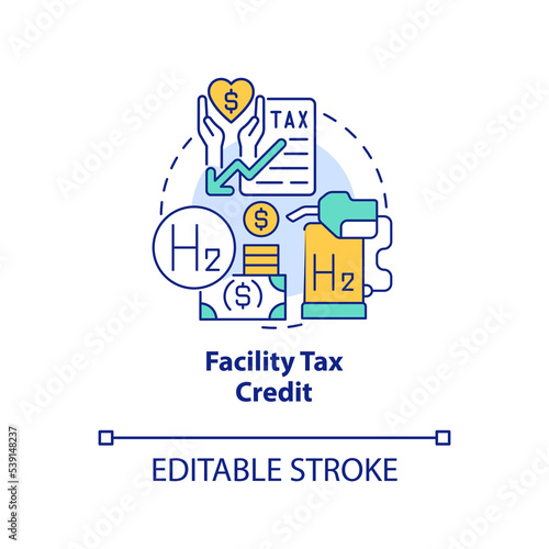 Facility tax credit concept icon. Installation of hydrogen stations encouragement abstract idea thin line illustration. Isolated outline drawing. Editable stroke. Arial, Myriad Pro-Bold fonts used