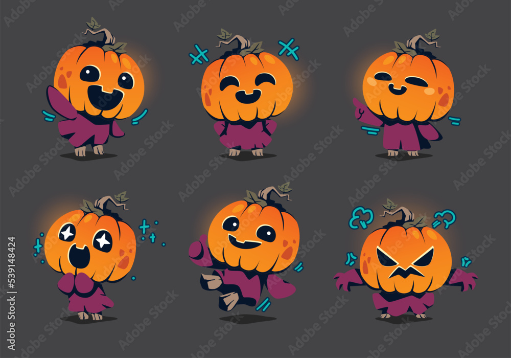 set of halloween pumpkins character mascot collection set of halloween pumpkins character mascot collection