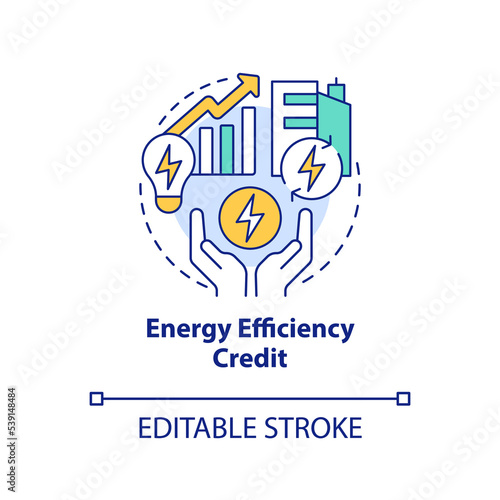 Energy efficiency credit concept icon. Alternative power. Hydrogen energy promotion abstract idea thin line illustration. Isolated outline drawing. Editable stroke. Arial, Myriad Pro-Bold fonts used